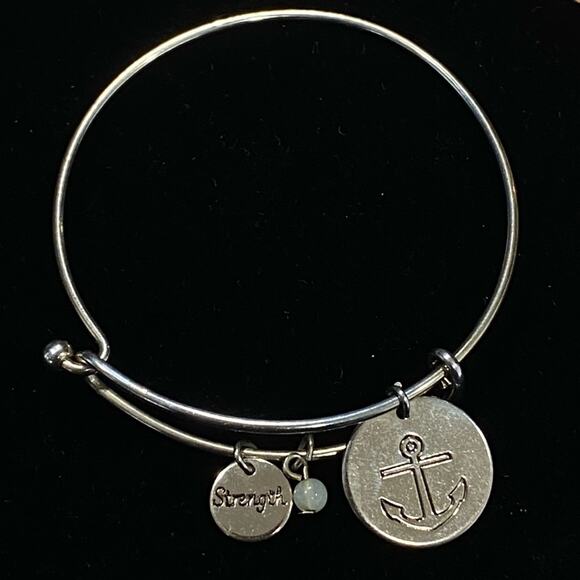 Expandable Anchor Charm Bracelet and Strength Bangle Bracelet Gift Birthday - Picture 1 of 3
